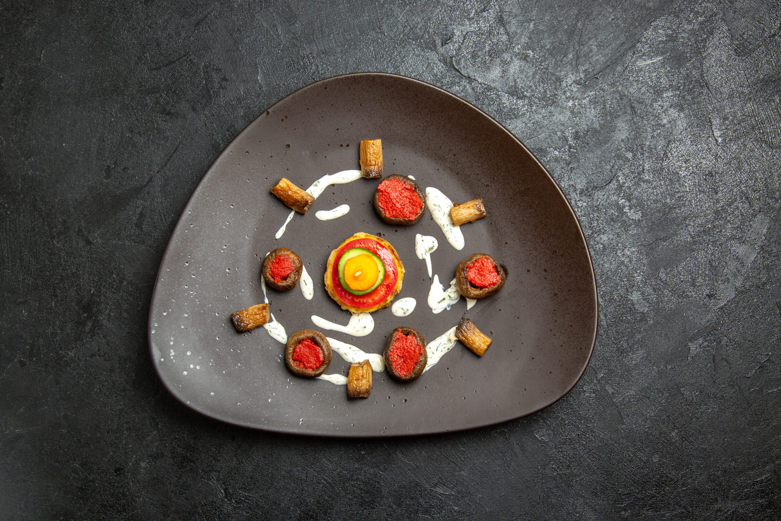 top-view-cooked-squashes-designed-meal-inside-plate-grey-surface